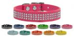 Three Row Jewelled Leather Dog Collar